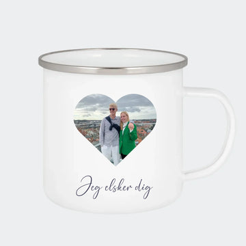 Eget billede - Hjerte - Enamelkop Customizer 123Unik Enamelkop sølv kant 300ml Hvid 300ml