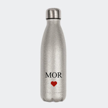 Glitter drikkedunk - flere farver med tekst og hjerte Customizer 123Unik Glitter drikkedunk Sølv 500ml