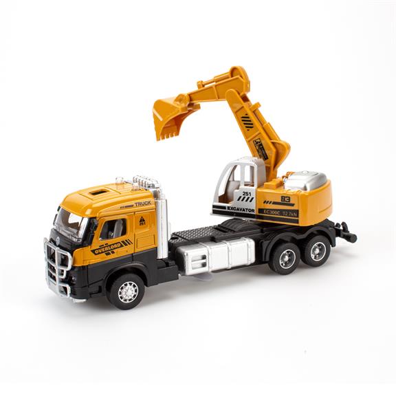 Mini | Arbejdslastbiler med pull-back, lys og lyd, 4 modeller Alm produkt 123Unik Gravmaskine