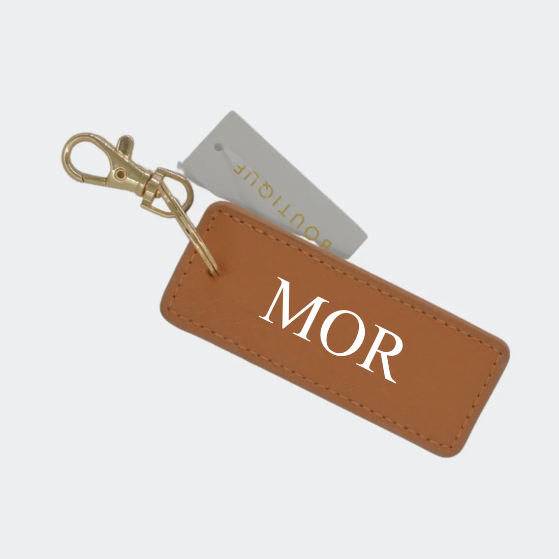 Brun/Guld nøglering - MOR Customizer 123Unik Brun/Guld nøglering - Egen tekst Tan 3.5 x 9cm