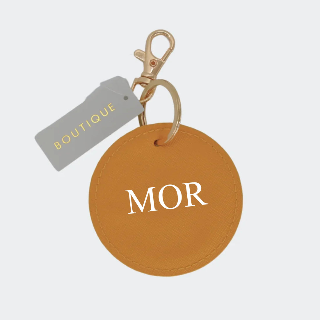 Mustard/Guld rund nøglering - MOR Customizer 123Unik Mustard/Guld rund nøglering - Egen tekst Mustard Diameter 7cm