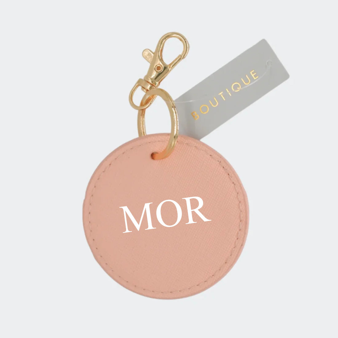 Lyserød/Guld rund nøglering - MOR Customizer 123Unik Lyserød/Guld rund nøglering - Egen tekst Lyserød Diameter 7cm