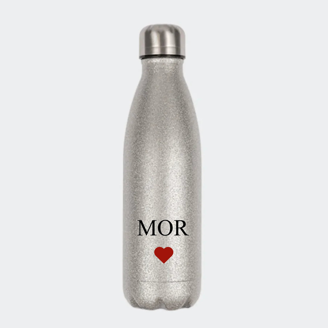 Glitter drikkedunk - flere farver med tekst og hjerte Customizer 123Unik Glitter drikkedunk Sølv 500ml