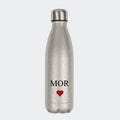Glitter drikkedunk - flere farver med tekst og hjerte Customizer 123Unik Glitter drikkedunk Sølv 500ml