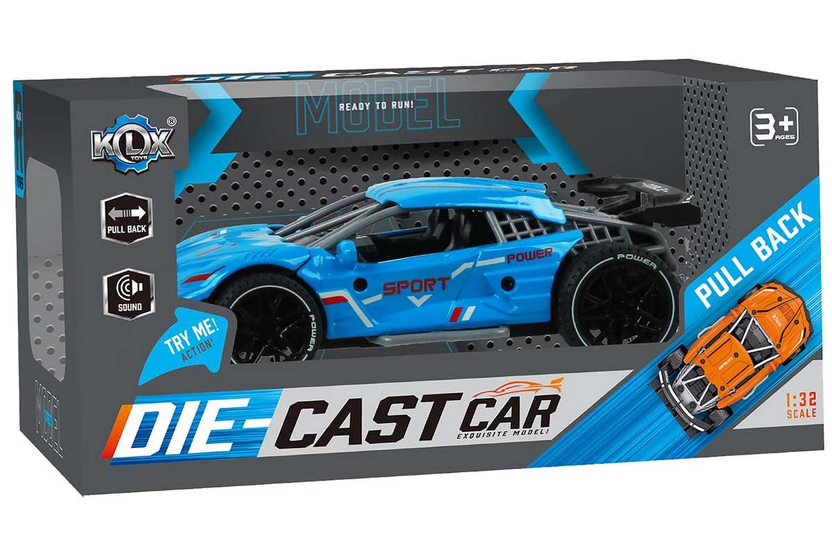 KLX Die-cast træk-tilbage bil med lyd, blå 123Unik